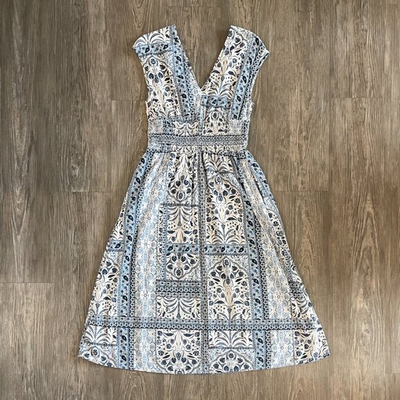 Old Navy Waist-Defined Midi Dress in Blue Paisley - Picture 7 of 10